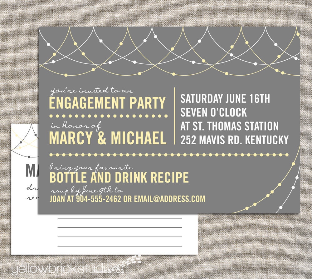 engagement stock the bar party invitation and drink recipe card - DIY printable by YellowBrickStudio