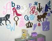 Wooden Alphabet Set Princess Letters and Shapes Nursery Decor Unfinished