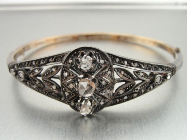 HadarVintage Turkmenian 22K gold Old Cut Diamonds & Silver Bracelet (EB310)