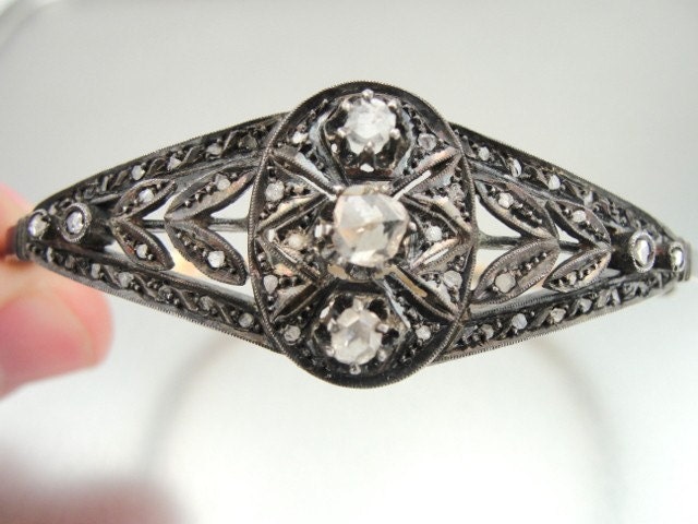 HadarVintage Turkmenian 22K gold Old Cut Diamonds & Silver Bracelet  (EB310)
