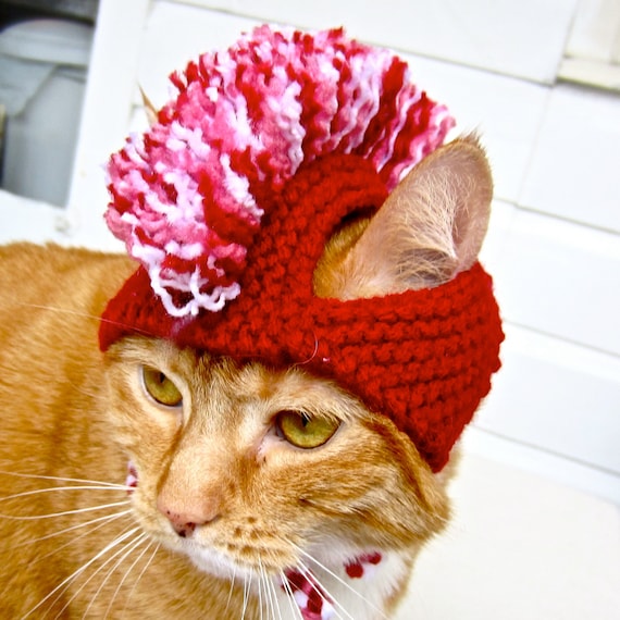 Cat Hat Costume - Red, White, and Pink Mohawk