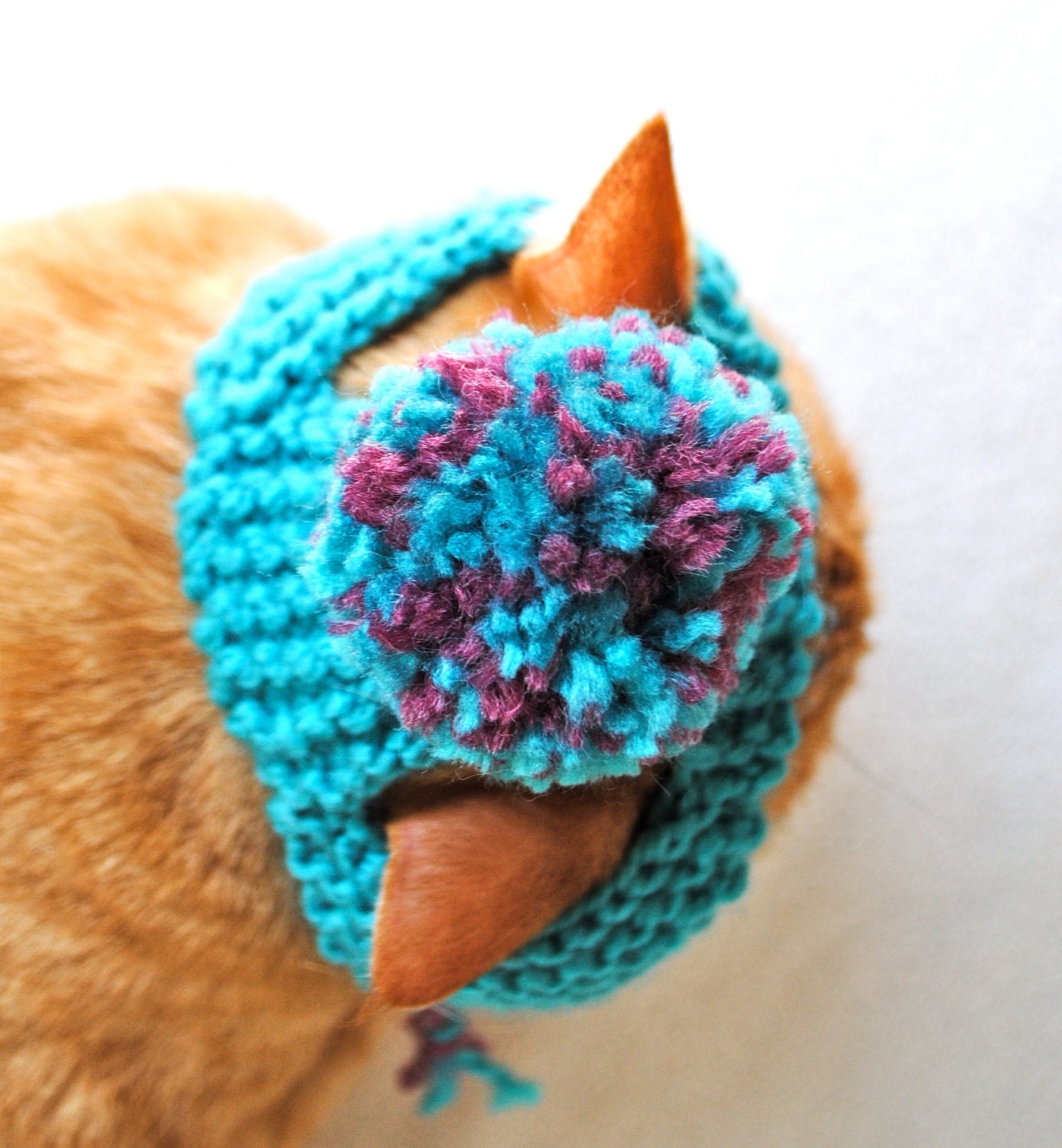 Pom Pom Cat Hat - Teal and Pink