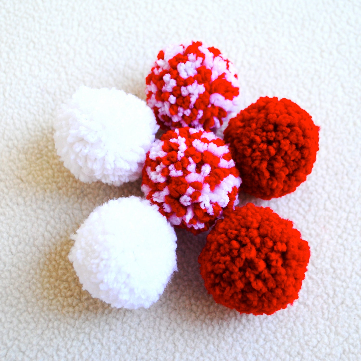 Catnip Pom Pom Cat Toys - Set of Six (Red and White)