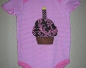 Little Cupcake Cutie Onesie First Birthday Pink&Brown Girl