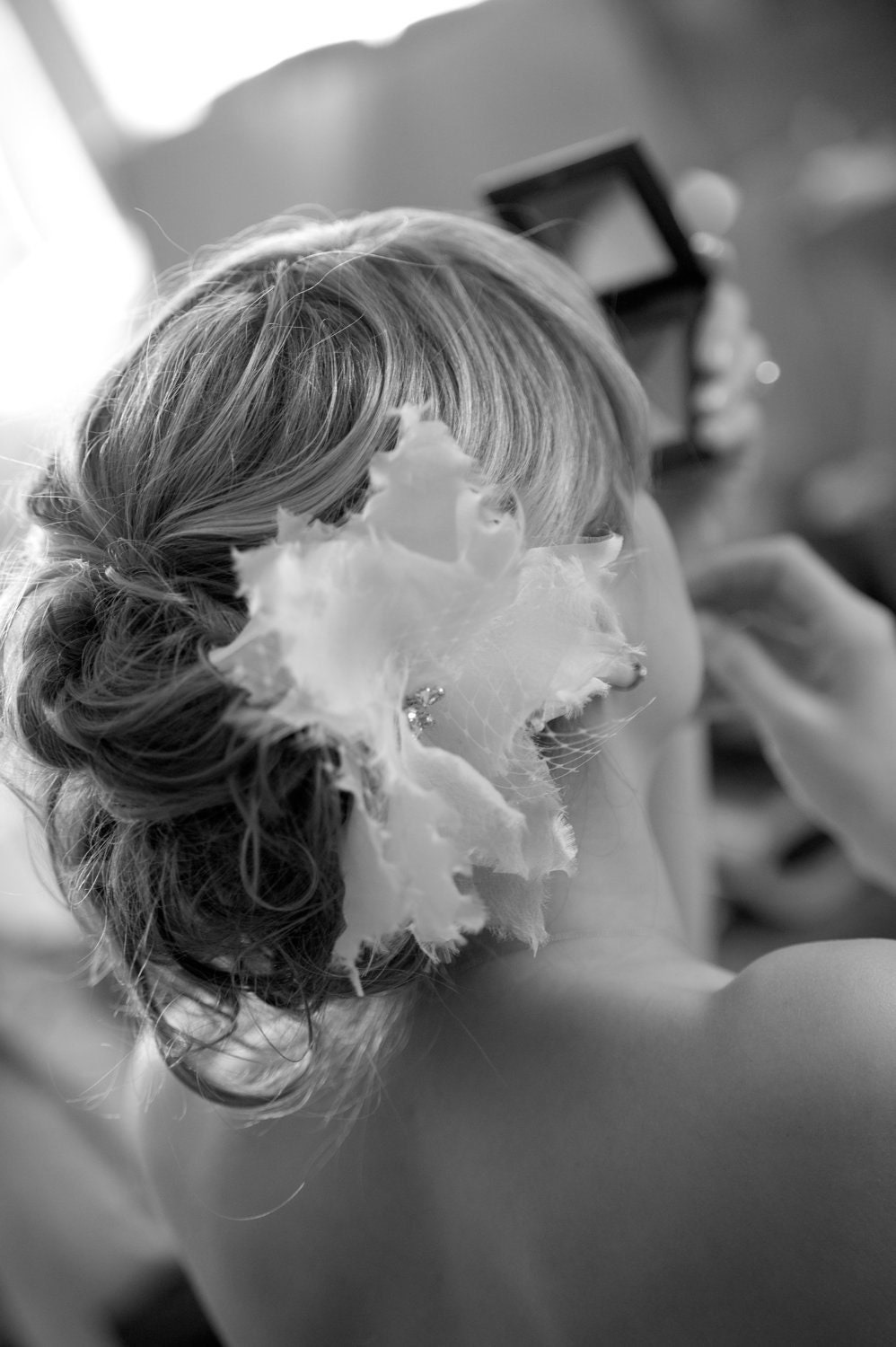 White Silk Organza and Russian Veiling Bridal Flower Hair Clip - Hair Accessory / Hair Piece
