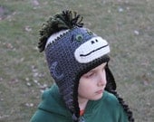 Soft Mohawk Monkey Ear Flap Hat  for Boys / Grey / Green / Cream -NEWBORN - ADULT - Made To Order
