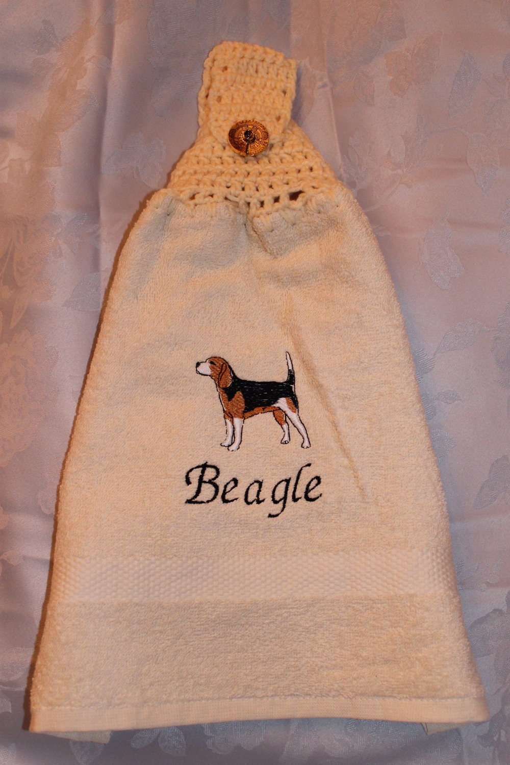 Towel - Beagle dog - Embroidered crochet topped hand towel (Free USA Shipping)