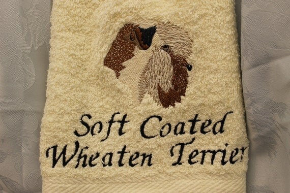 Towel - Soft Coated Wheaten Terrier dog - Embroidered crochet topped (Free USA Shipping)