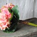 Pink peony and hydrangea wedding bouquet.