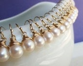 Bridesmaid Gifts, Five Pairs Freshwater pearl Earrings, Gold or Silver, wire wrapped, Classic, Simple, bridal jewelry