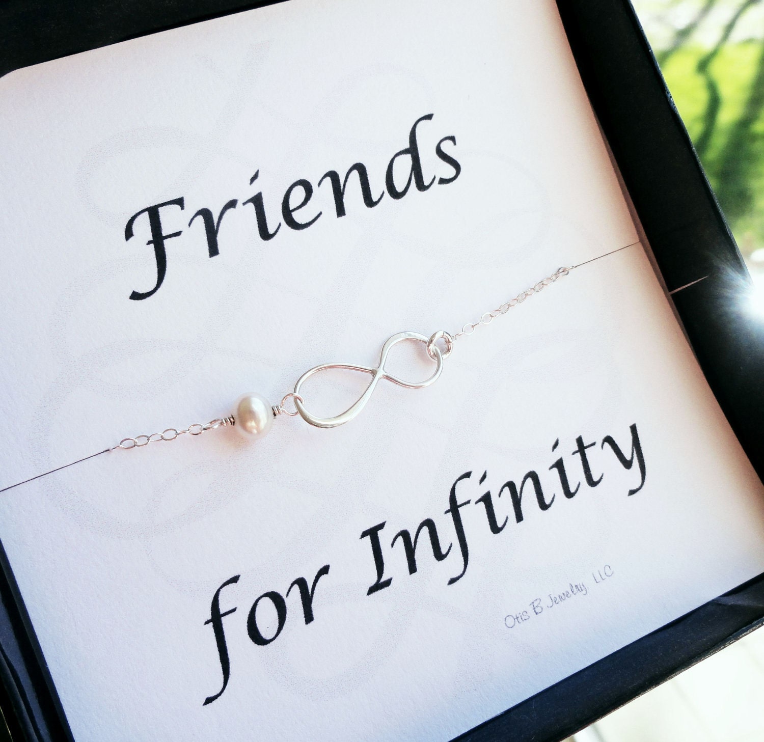 Set of FOUR 4 Friendship Bracelets, Silver infinity bracelets with pearls and bridesmaid cards, Bridesmaid gifts, pearl bracelets
