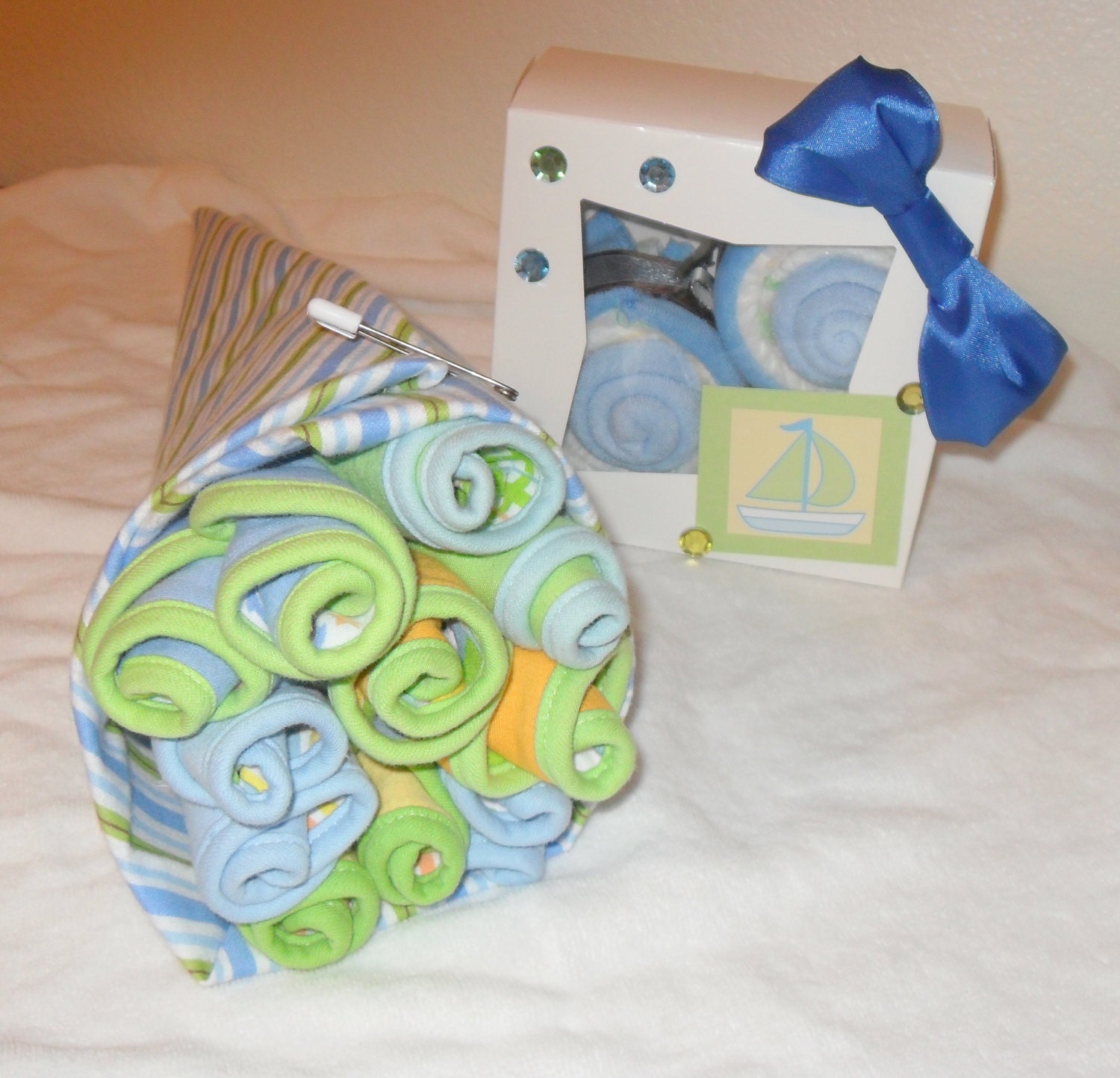 13 Piece Baby Boy Bib Bouquet and Cupcake Set - Great Baby Shower Gift Or Decoration