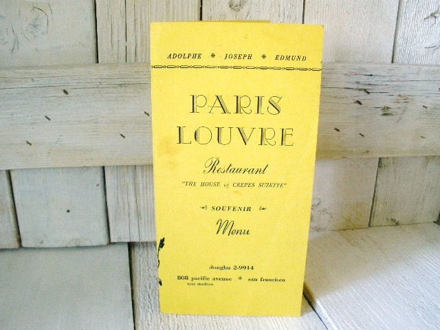 Vintage menu French restaurant Paris Louvre San Francisco