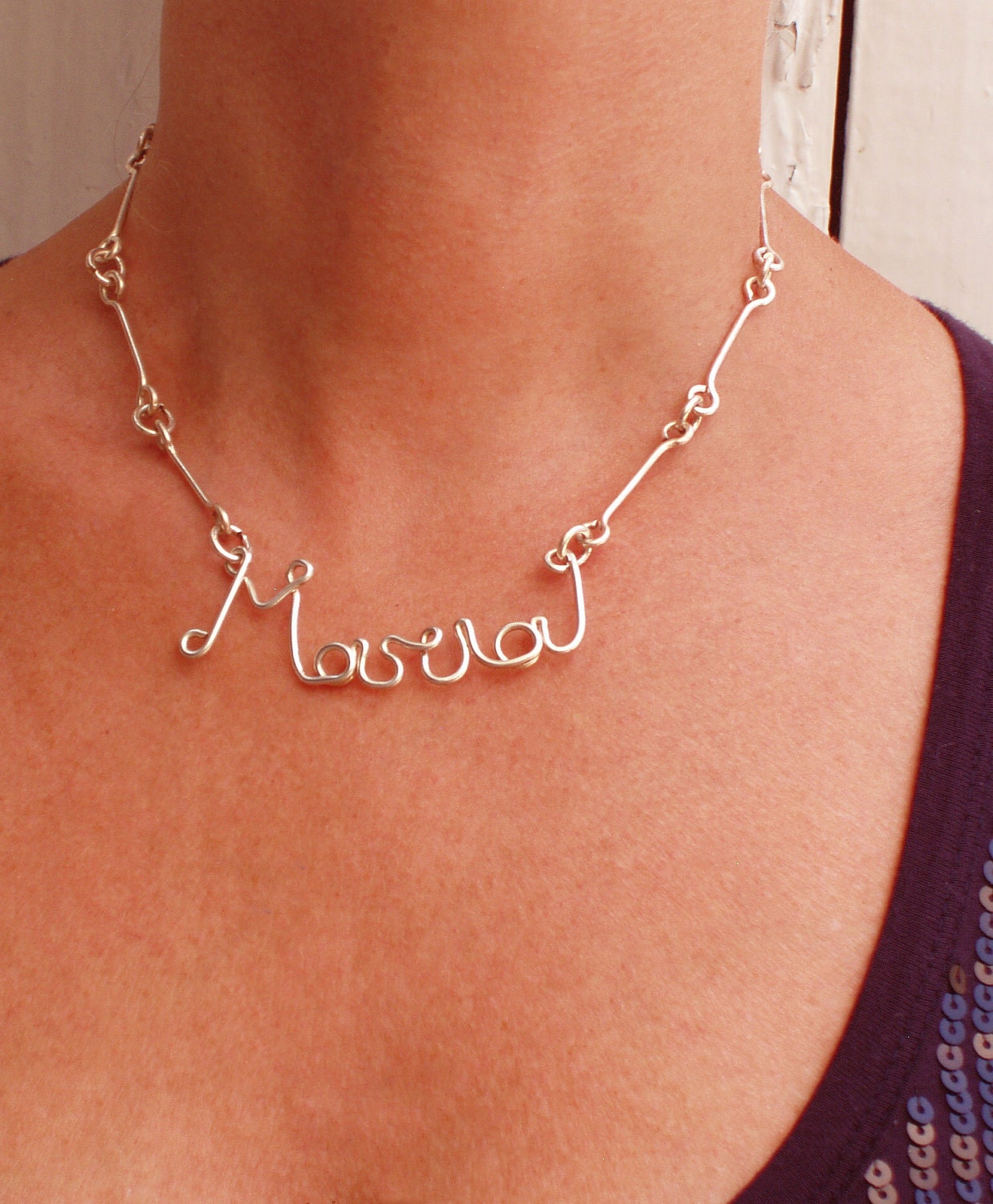Costum Name Script Necklace - silver wire