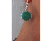 Summer turquoise and apple green Earrings Polymer clay - Silver Wire framed medallions