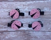 Sparkly ladybug Felt Clips- Birthday Party Favor- Everyday Clip- pink and black sparkly ladybug