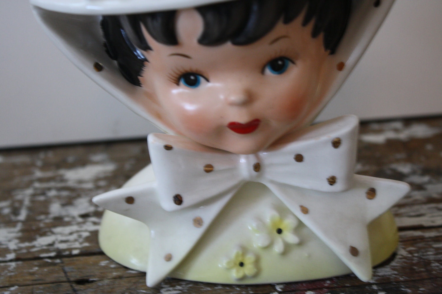 Yellow Relpo Head Vase Girl in Yellow Bonnet Collectible Vintage Decor