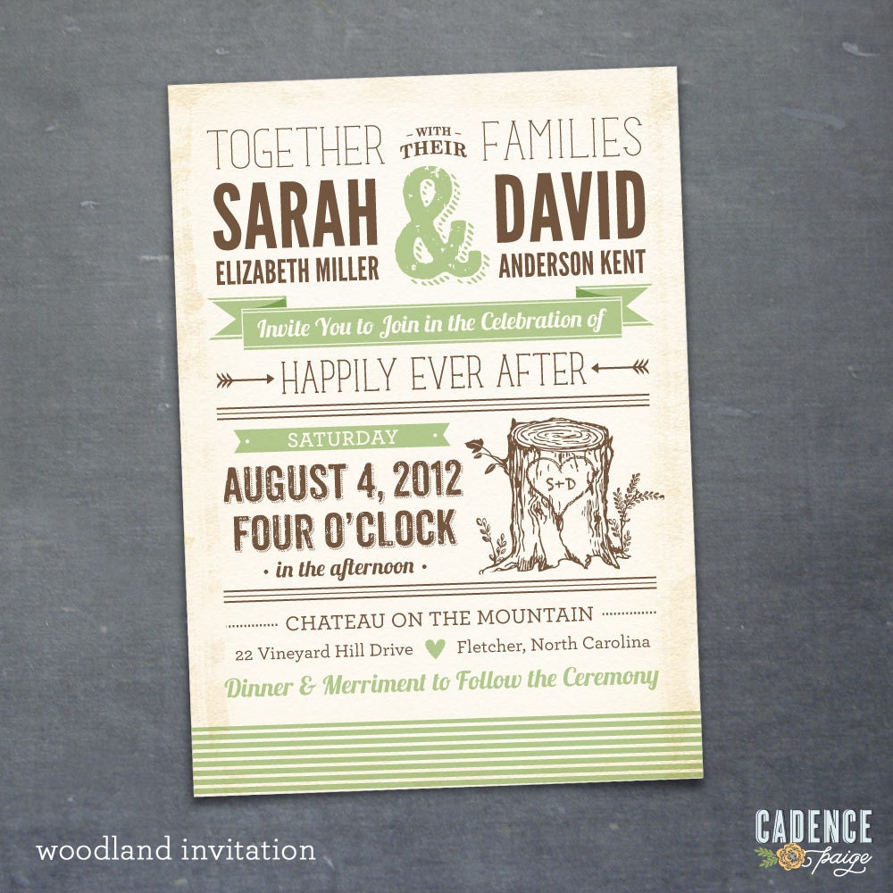 Wedding Invitation, Woodland Wedding Invitation, Typographic Wedding Invitation (PRINTABLE)