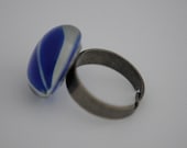 Sustainable Style Blue Glass Vintage Marble Recycled Into a Ring Adjustable Antique Finish