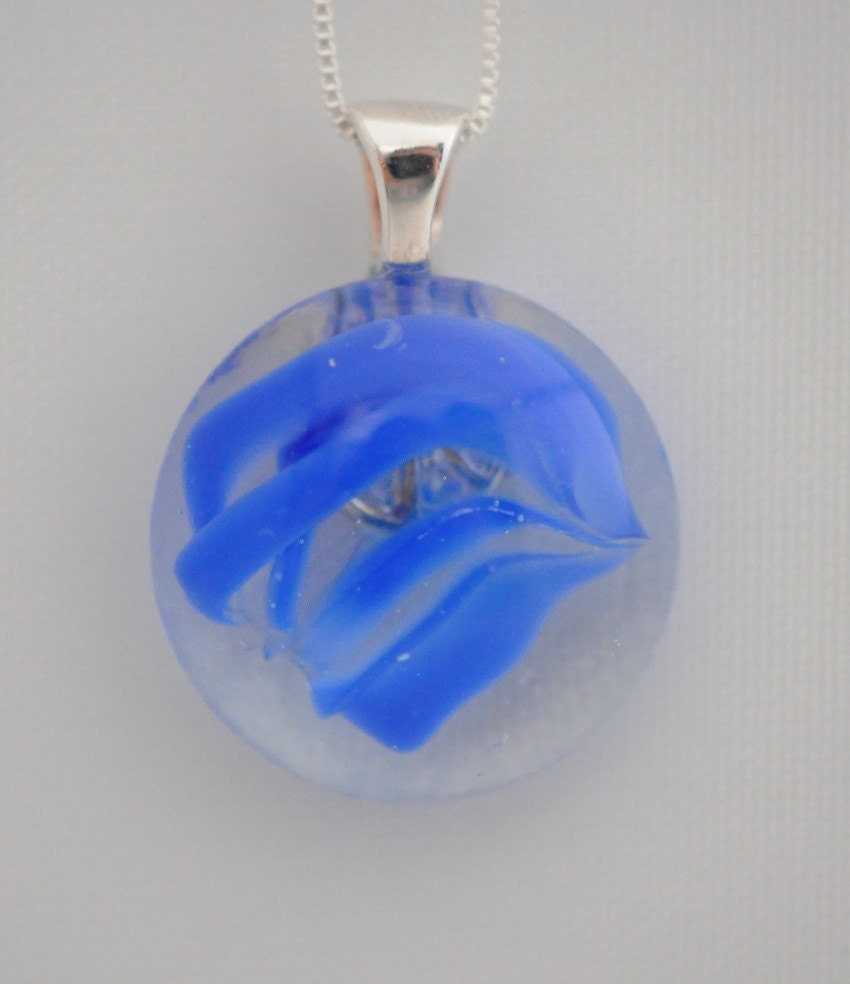 Blue Glass Ribbons Vintage Marble Recycled Into a Pendant