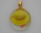 Happy Smile Unique Glass Vintage Marble Recycled Into Wearable Art Pendant with 14 K Gold Bail