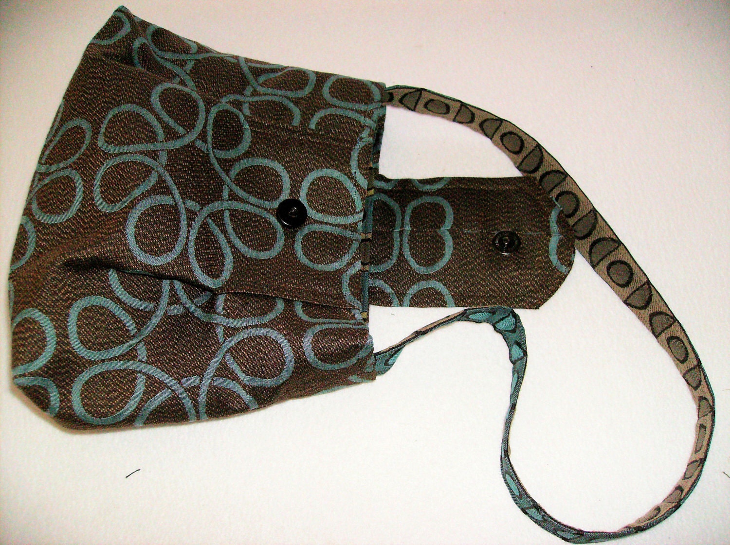 Small handbag purse Irish Celtic Knot design fabric in teal blue and chocolate brown