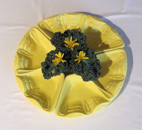 Vintage Lemon Yellow Maddux of Cal 3171 Set of Three Serving Dishes - Nice Leaf Detail