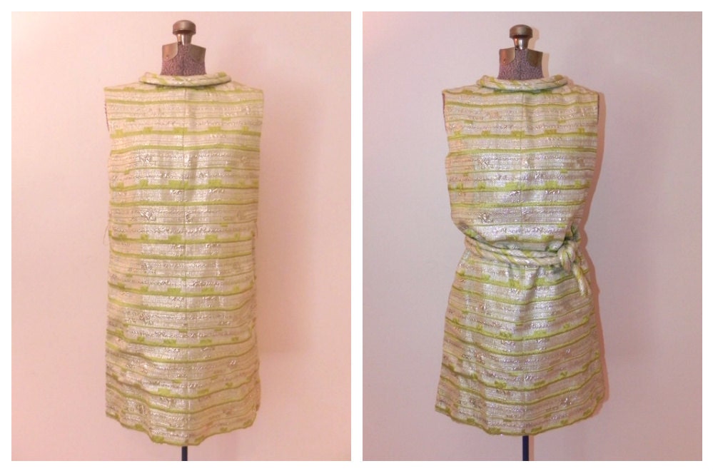 60s mod dress - romantica by victor costa - small to medium - lime green and silver metallic