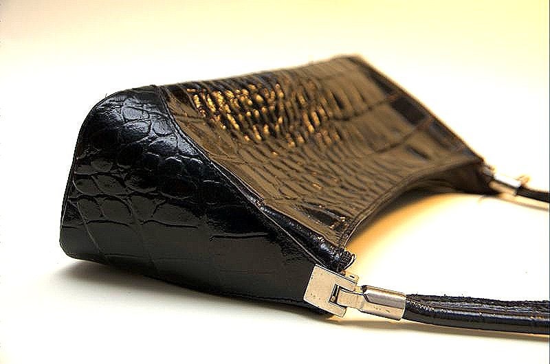 Vintage Woman Handbag  Black Croc Leather