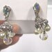Vintage Aurora Borealis Crystal & White Faux Pearl Dangle Pierced Earrings Signed Lewis Segal, Perfect for the Vintage Wedding or Prom