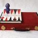 Backgammon Game in Deluxe Red Corduroy Case with Book