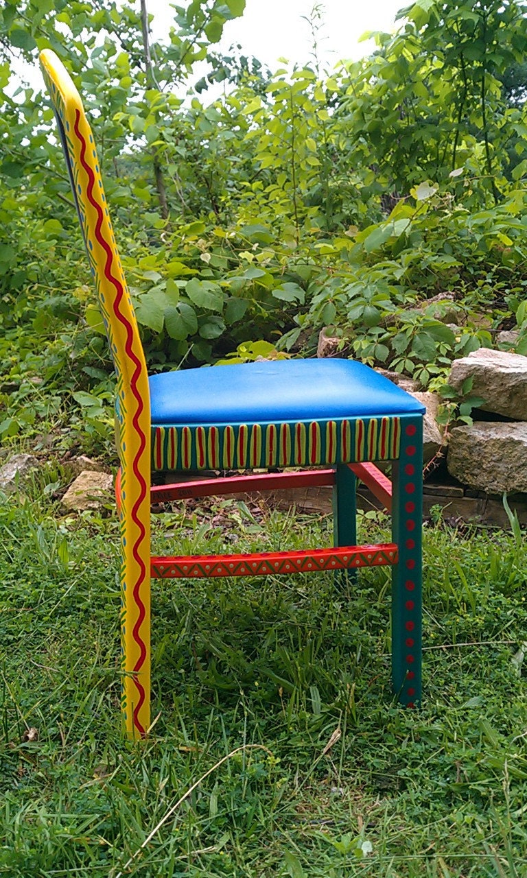 Hand Painted Furniture Chair Colorful Crazy Yellow Back