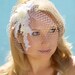 SALE White, Lace Veil, birdcage veil, Ivory, Flower veil, Ivory Pearls, Bridal Veil Headpiece - Ready to Ship - JOLIE