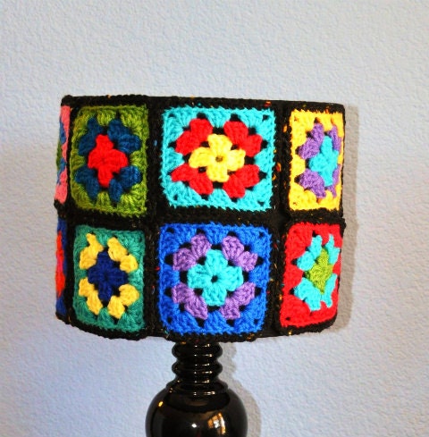 Granny Square Crochet Lamp Shade and Lamp Handmade Funky & Unique