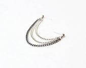 Silver and Black Triple Chain Double Pierce Cartilage Earring (Single-Side)