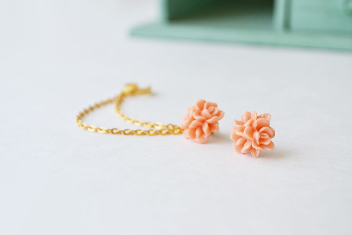 Pale Tangerine Blooms Double Gold Chain Ear Cuff (Pair)