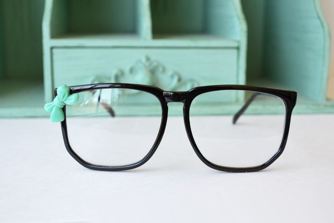 Black Nerdy Costume Frames with Sea Green Bow