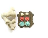 Coral, Seafoam & White Flower Earrings, 6pc.Set, Summer Colors, Beach Wedding Bridesmaid Earrings