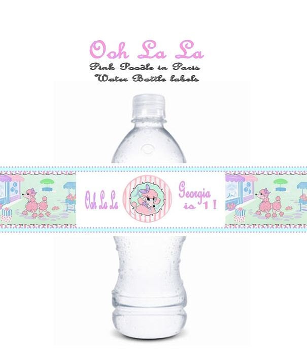 A Pink Poodle in Paris Ooh La La WATER BOTTLE labels Printable Personalized by PartyTales Il_570xn