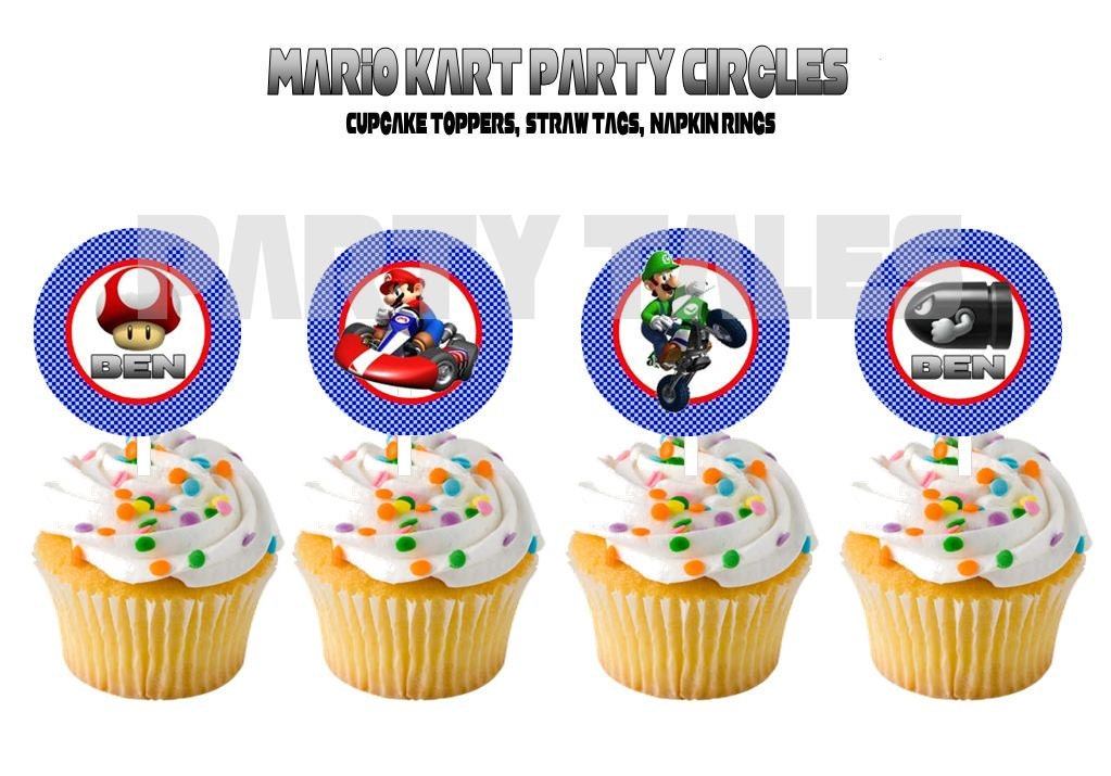 Personalized Super Mario Kart collection wii Party circles Cupcake toppers Favors tags Birthday Boy water bottle labels Printable PartyTales Il_570xn