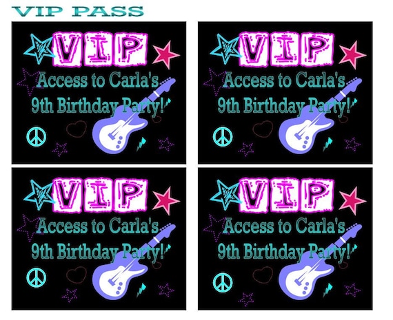 Rock Star Rocker Girl Princess Printable party VIP PASS DIY ShopPartyTales Il_570xn