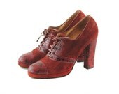 Vintage 1970's Red Suade SNAKESKIN Couture Platefrom Shoes 6.5