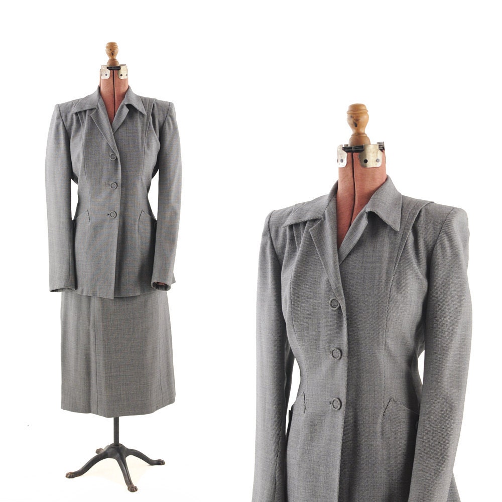 Vintage 1940's Piccadillly Canadian Structured Art Deco Dress Suit M