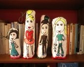 Handmade Doll Figurines Decorative Fabric Printed Set 4pcs
