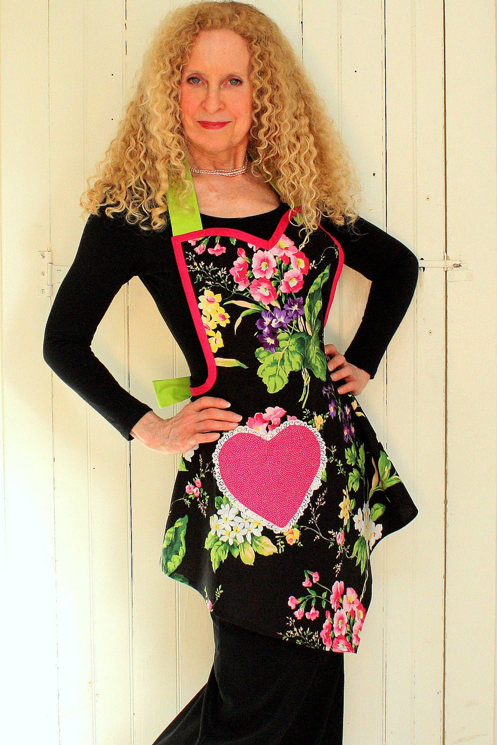 Vintage Apron in Pink and Purple Flowers
