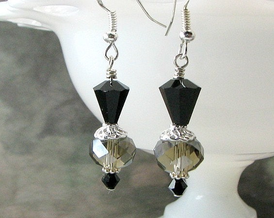 Swarovski crystal earrings, sterling earwires, smokey topaz crystals.