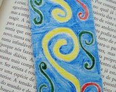 Original Acrylic Painted Abstract Art Bookmark -  Yellow, Green, Red Spirals