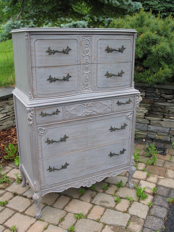 For Claire Chic and Shabby Silver Grey Tall Dresser / Chest of Drawers