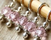 Snag Free Stitch Markers in Pink Crystal Set of 5 Antique Silver Capped Light Pink Fits Up to US Size 10.5 Knitting Needles and Smaller