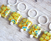 Snag Free Stitch Markers in Yellow, Blue, Flowers, Square Glass Millefiori, Floral, Set of 5